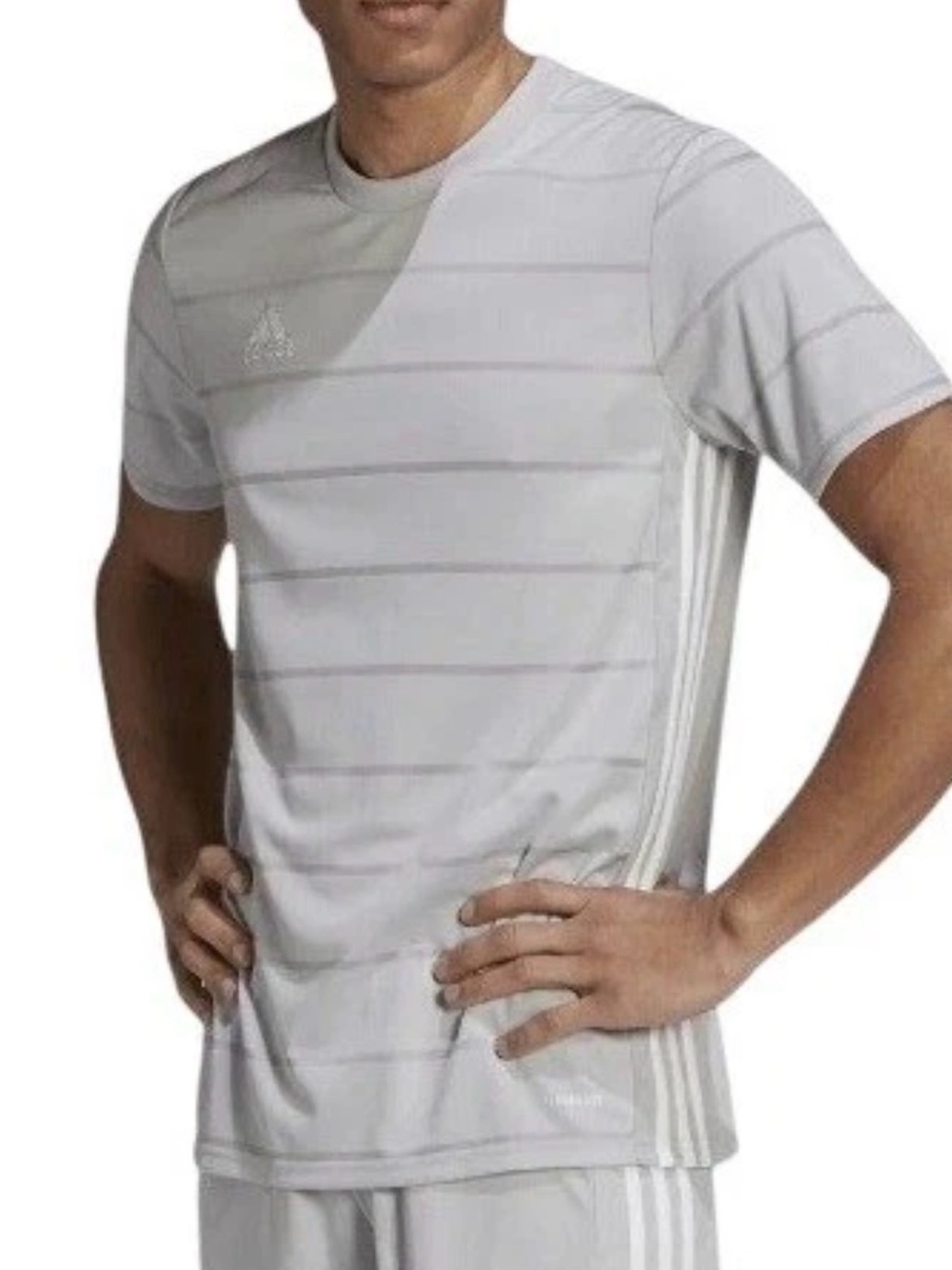 Adidas Campeon 21 Jersey Short Sleeve Gray Stripes Size S NWT